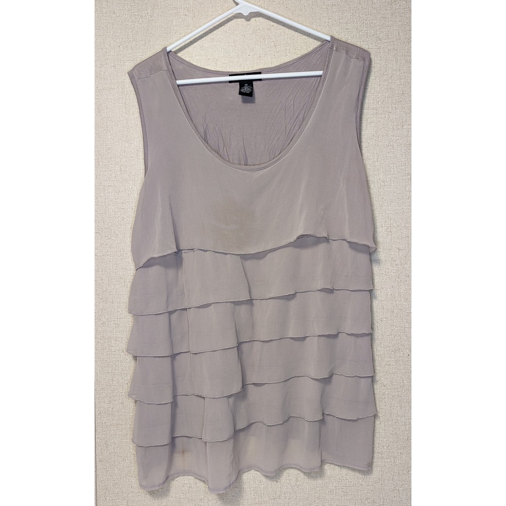 Avenue Womens 2X Gray Tiered Ruffle Sleeveless Scoop Neck Tank Top Blouse